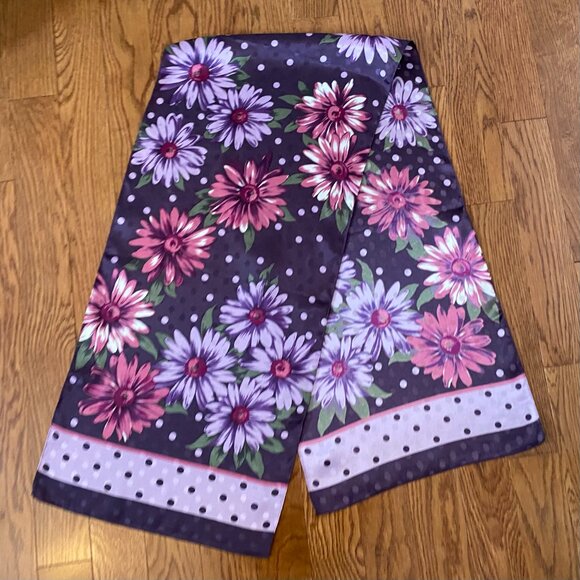 2/$20 👒 Vintage Oldstock Scarf with Purple, Pink Polka Dot and Floral Pattern - Picture 6 of 7